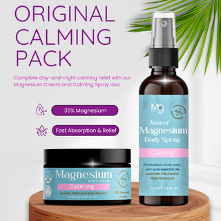 Magnesium cream and spray duo with text on a light background