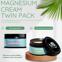 Magnesium cream twin pack with jars and a leaf on a light background