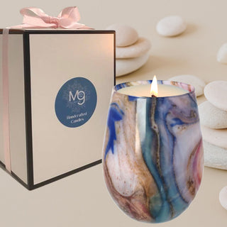Hand Made Marbled Glass Candle - Australian Sandalwood
