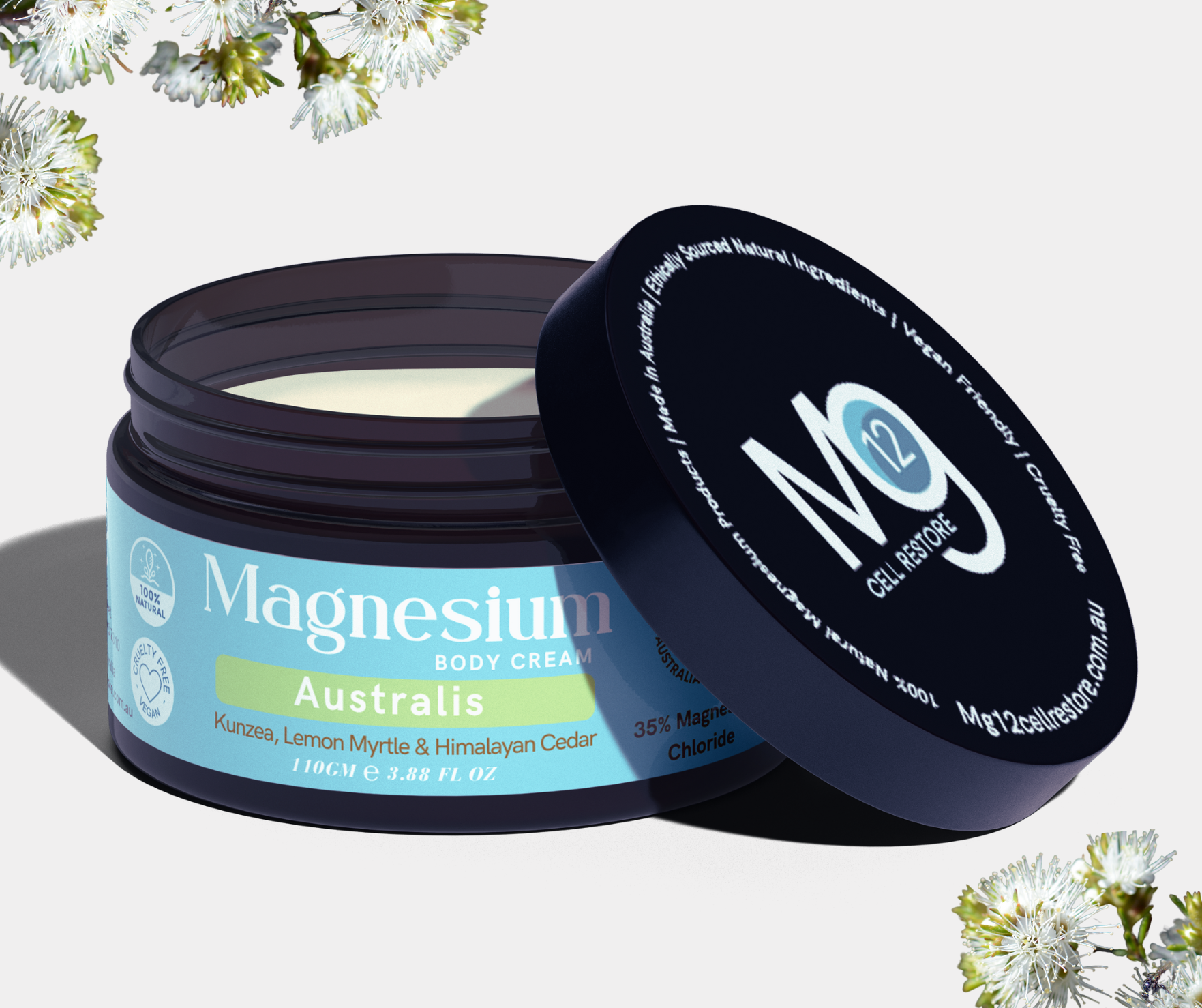 Magnesium Australis body cream with Hemp oil, Kunzea & Lemon Myrtle Mg12 Cell Restore
